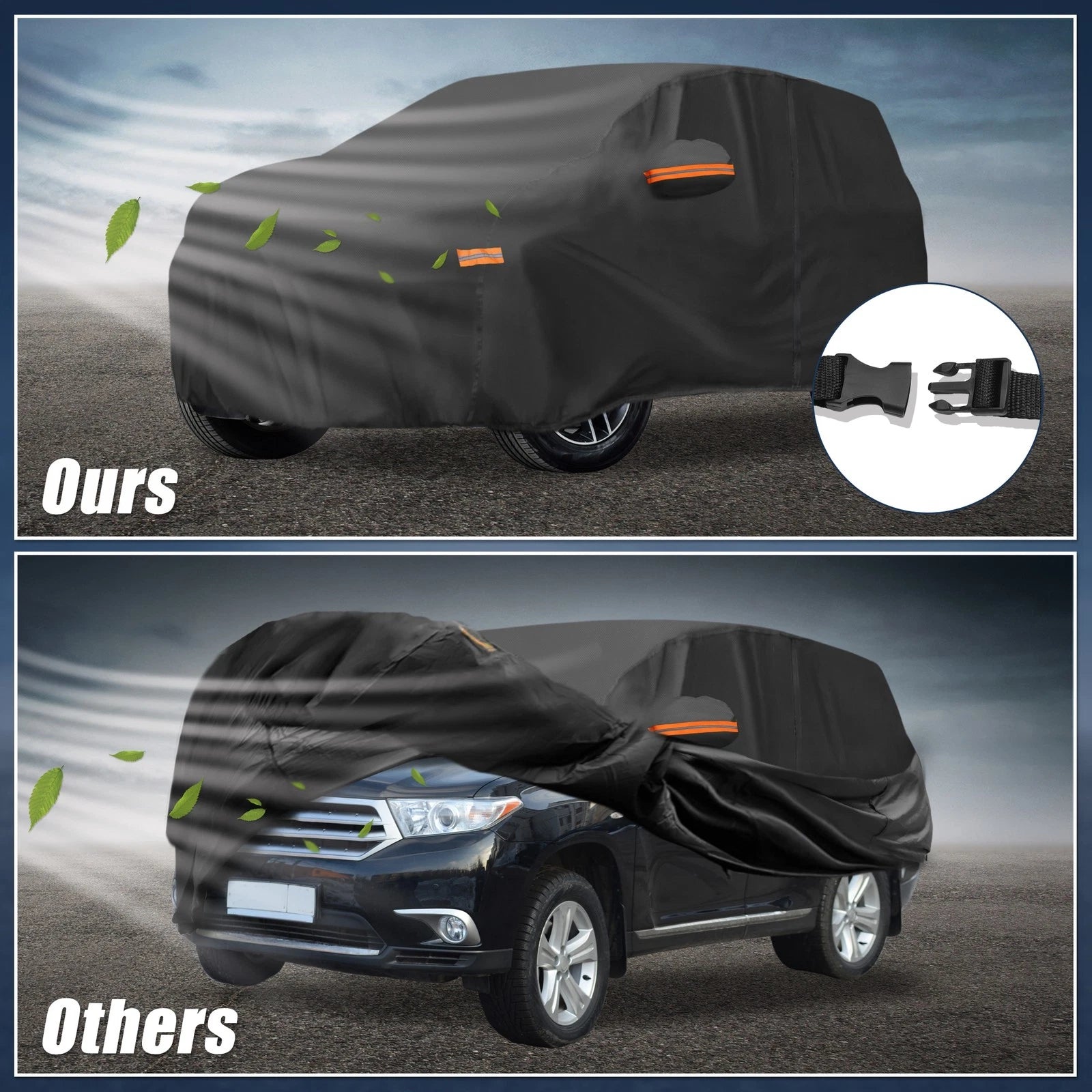 Waterproof Car Cover for Toyota Highlander (210D-PU, Black)