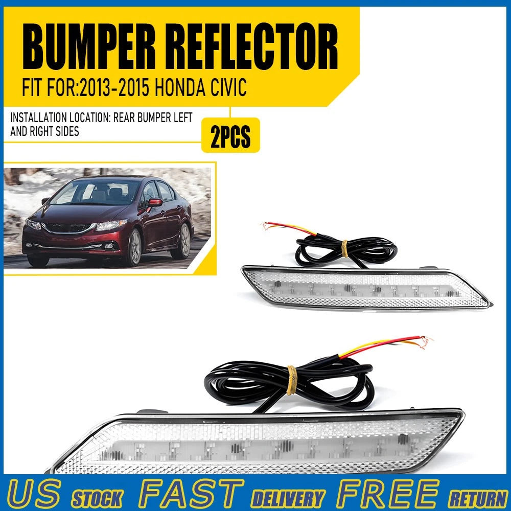 2X LED Rear Bumper Light for Honda Civic (2013–2015) Tail Red Brake White Backup
