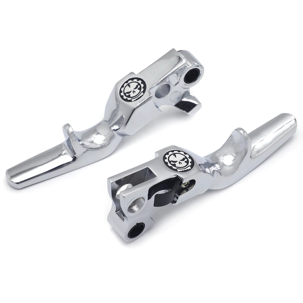 Chrome Skull Shorty Brake Clutch Levers for Harley XL (1996–2003), Softail (1996–2012), Touring (1996–2007)