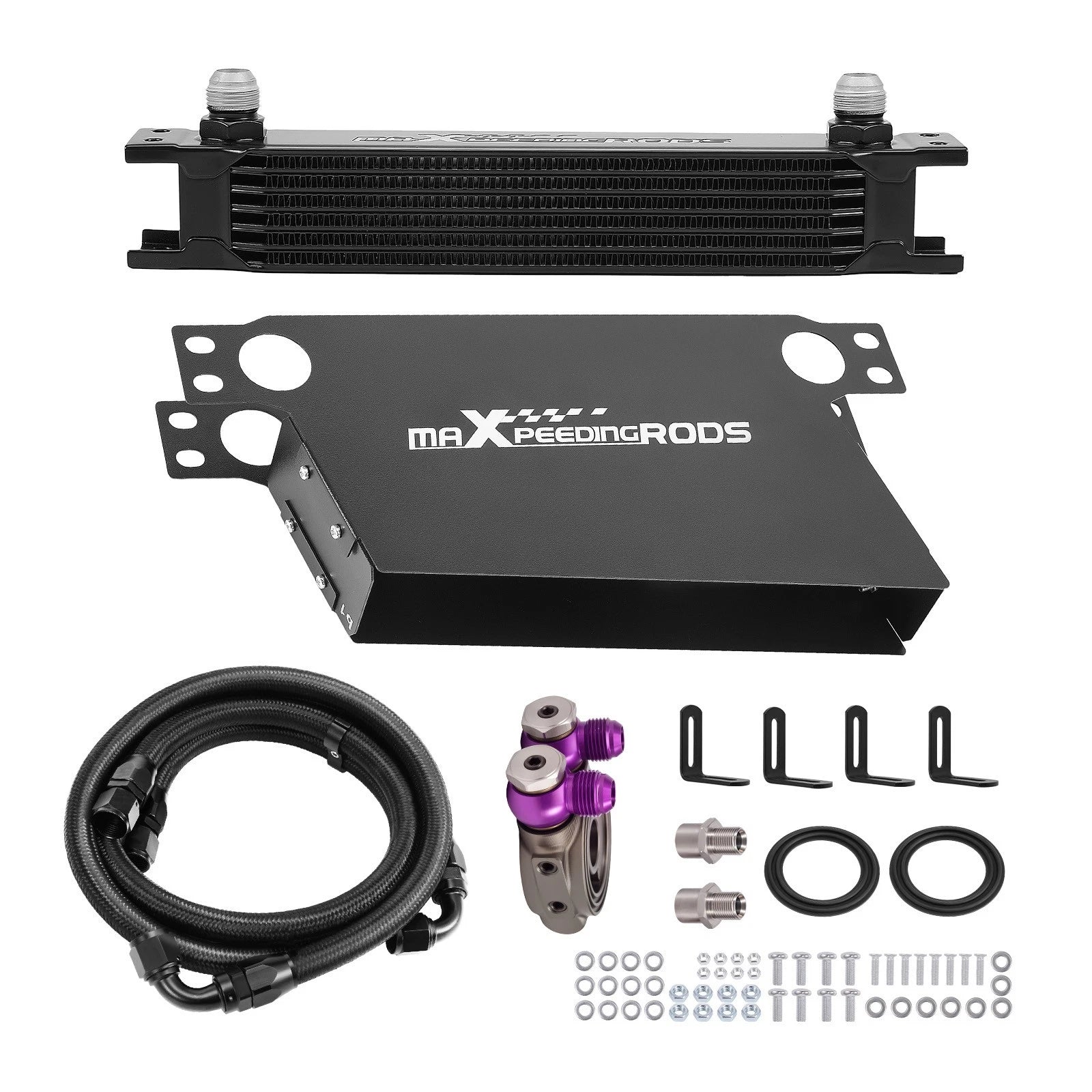 7 Row Oil Cooler Kit for Universal Applications - Aluminum, Black
