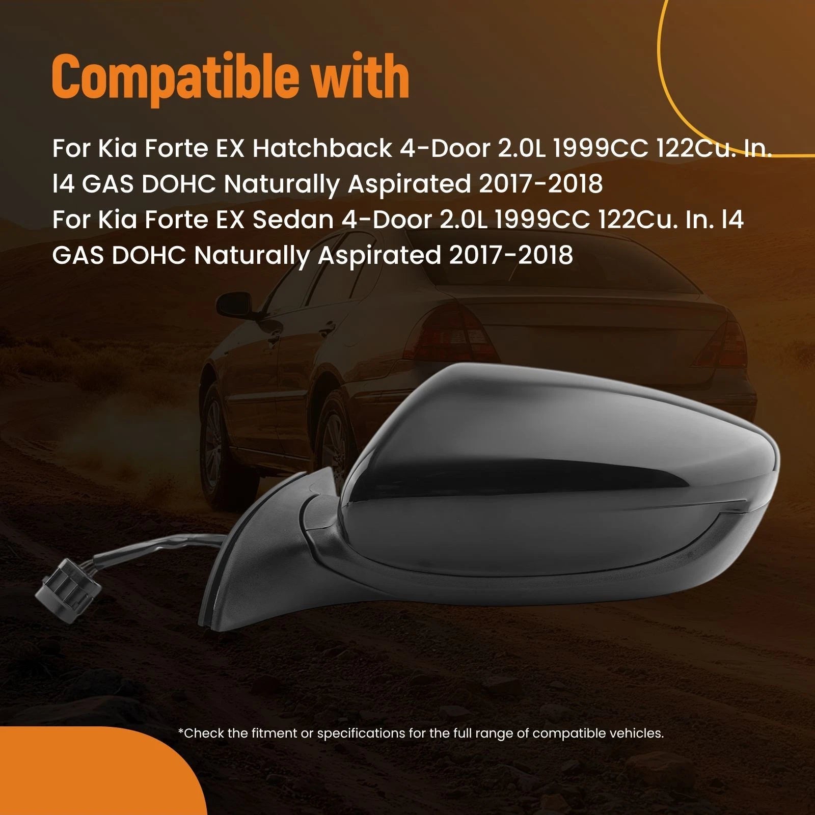 Left Heated Side Mirror for Kia Forte (2017–2018) Power Adjust 87610B0000