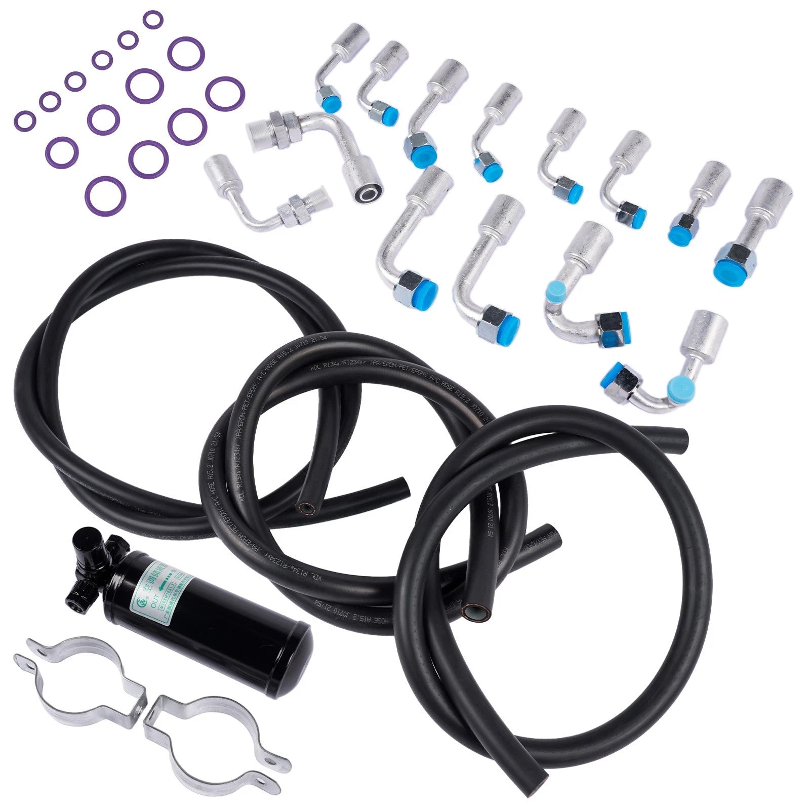 Universal 134a Air Conditioning Hose Kit with R-Ring, Fittings & Drier