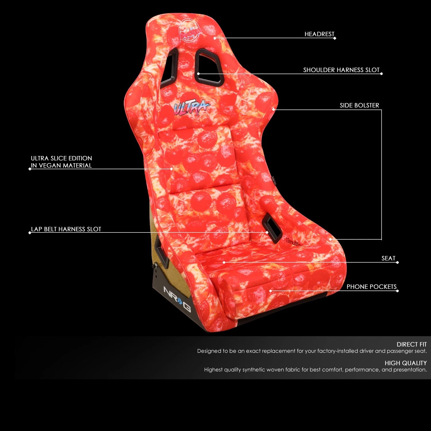 NRG Large Size Fixed Back Bucket Racing Seat for Universal Fit (No Year)