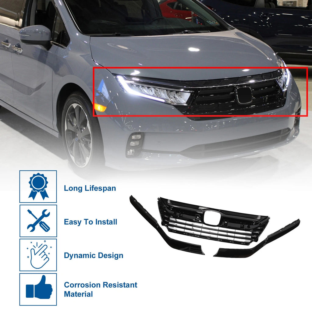 Front Upper Hood Bumper Grille for Honda Odyssey (2018–2021) Black