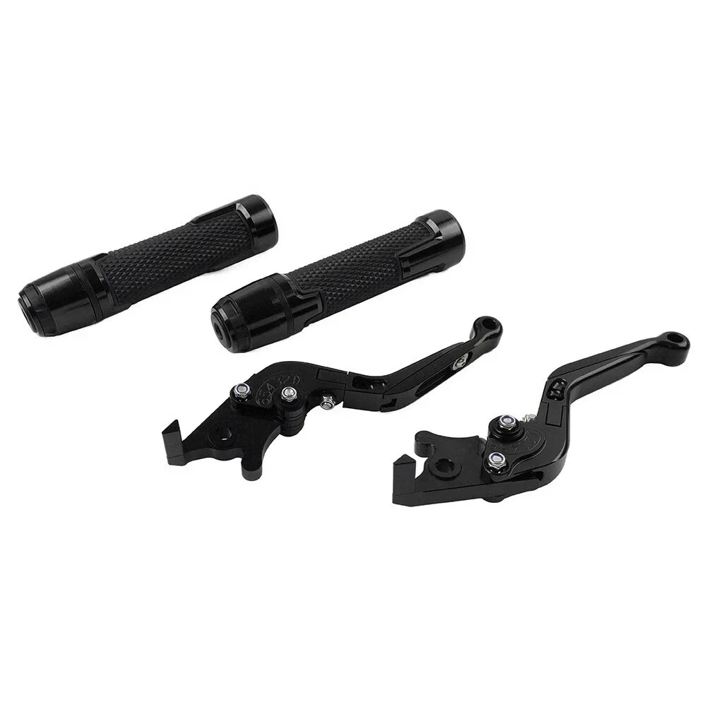 Black Extendable Brake Clutch Levers Grips Set for Kawasaki ZX636R (2003-2006)