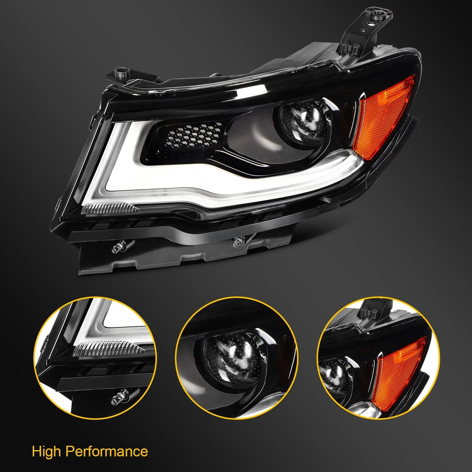 Left Headlight HID/Xenon with LED DRL Projector for Jeep Compass (2017–2021)
