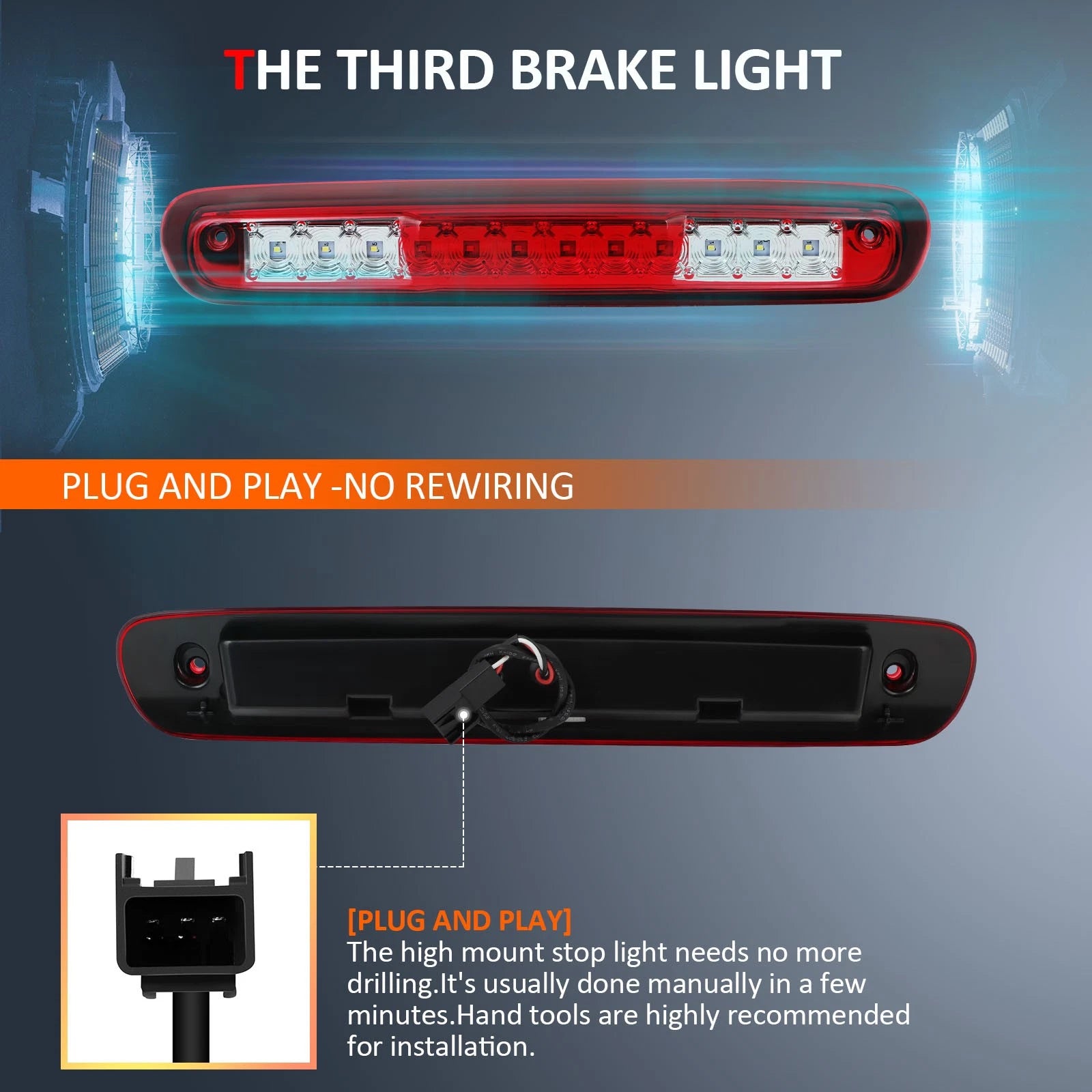 Chrome LED Third Brake Roof Cargo Stop Light for Chevrolet GMC (2007-2010)