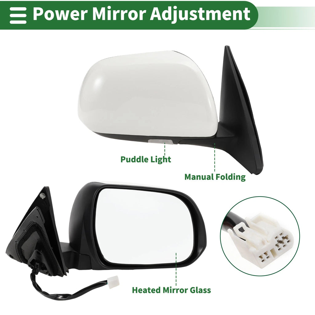 Right Side Door Mirror for Toyota Highlander (2008–2013) Manual Folding White