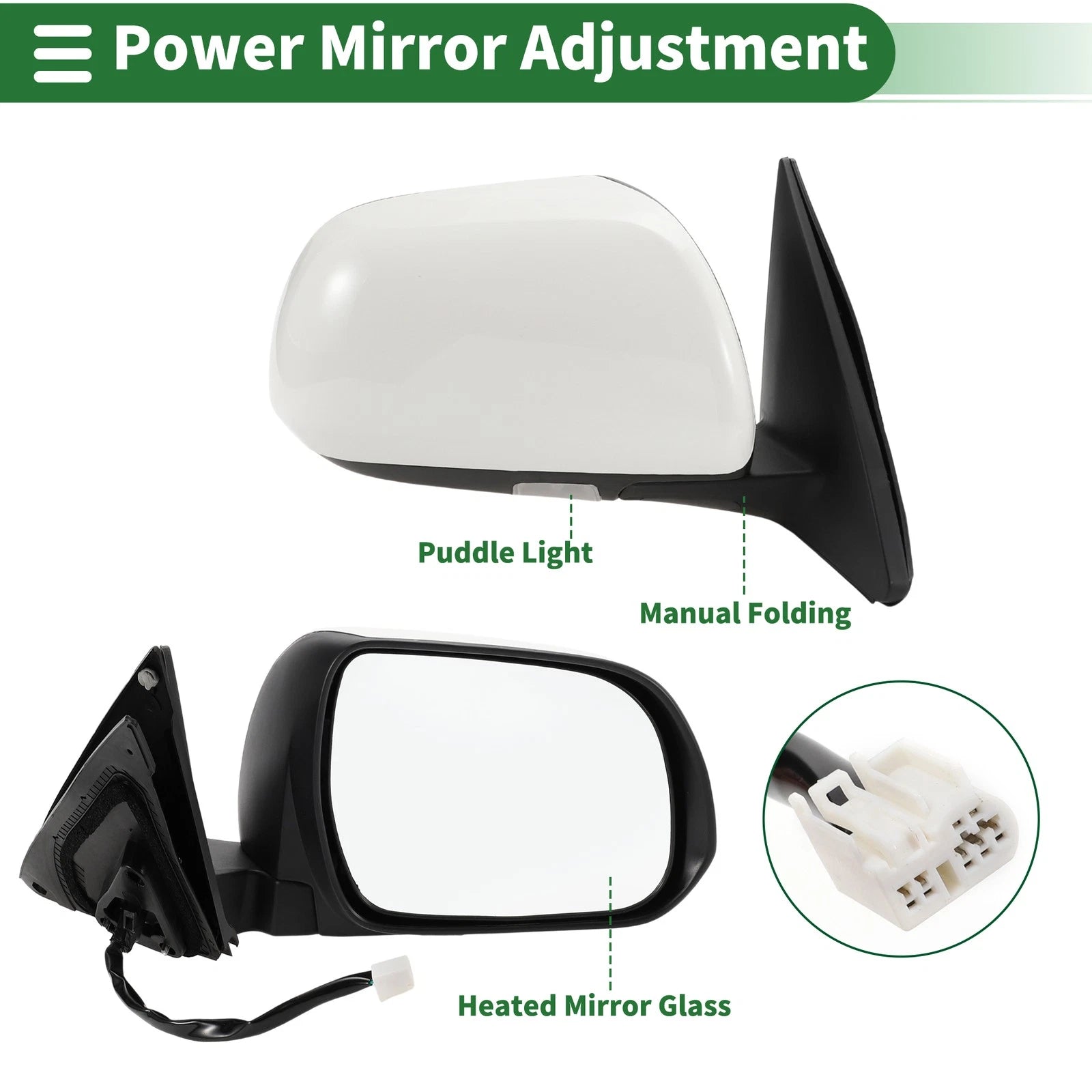 Right Side Door Mirror for Toyota Highlander (2008–2013) Manual Folding White