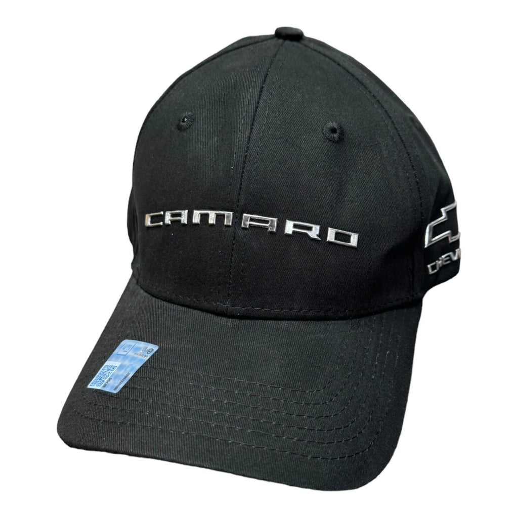 Licensed Camaro Hat Cap Black with Chrome Liquid Metal Logo for Chevrolet Camaro (1967–2025)