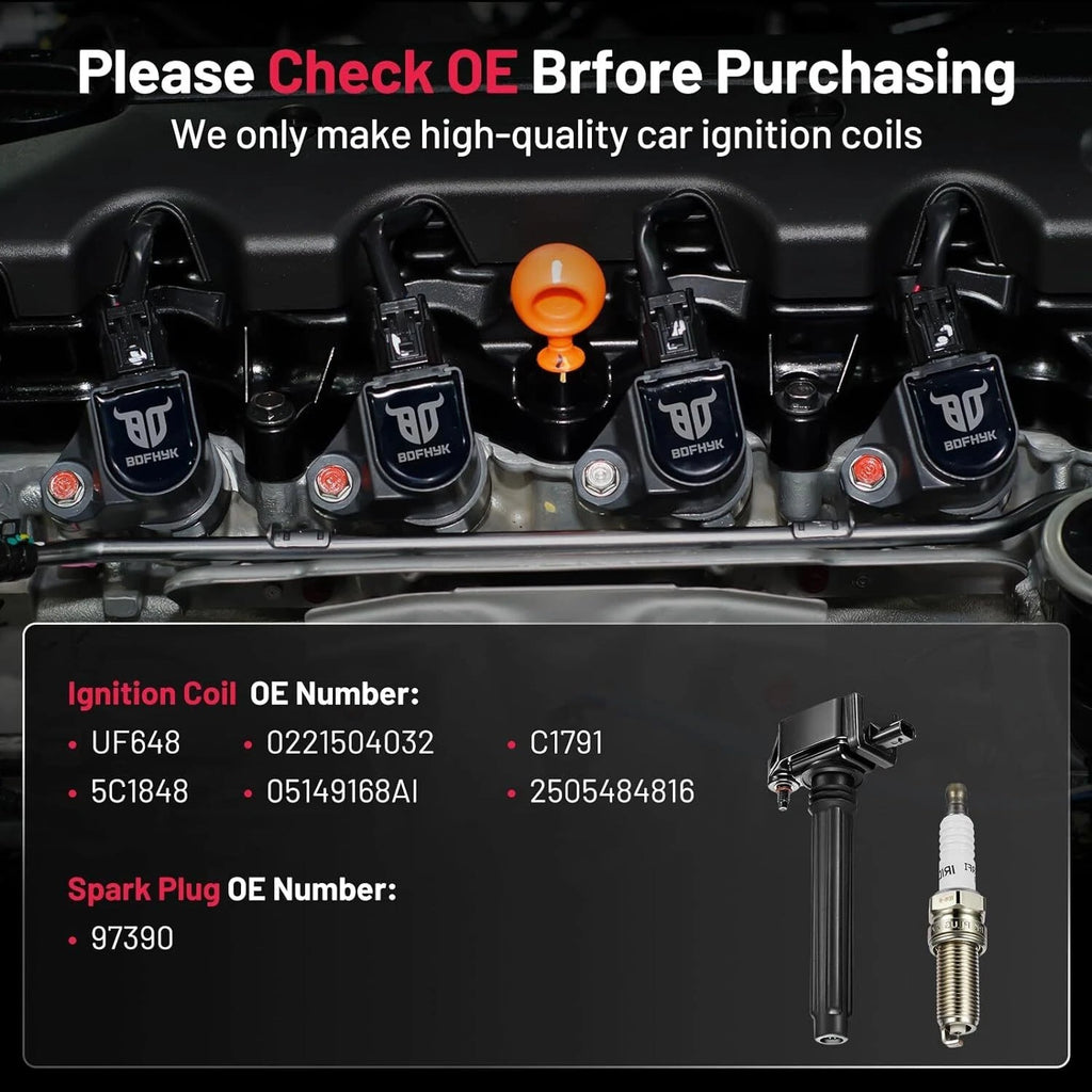 Set of 6 Ignition Coils and Spark Plugs for Dodge Journey (2011-2019)