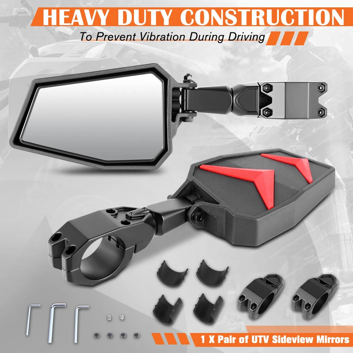 Universal UTV Roll Cage Bar Mount Side View Mirrors w/Clamp