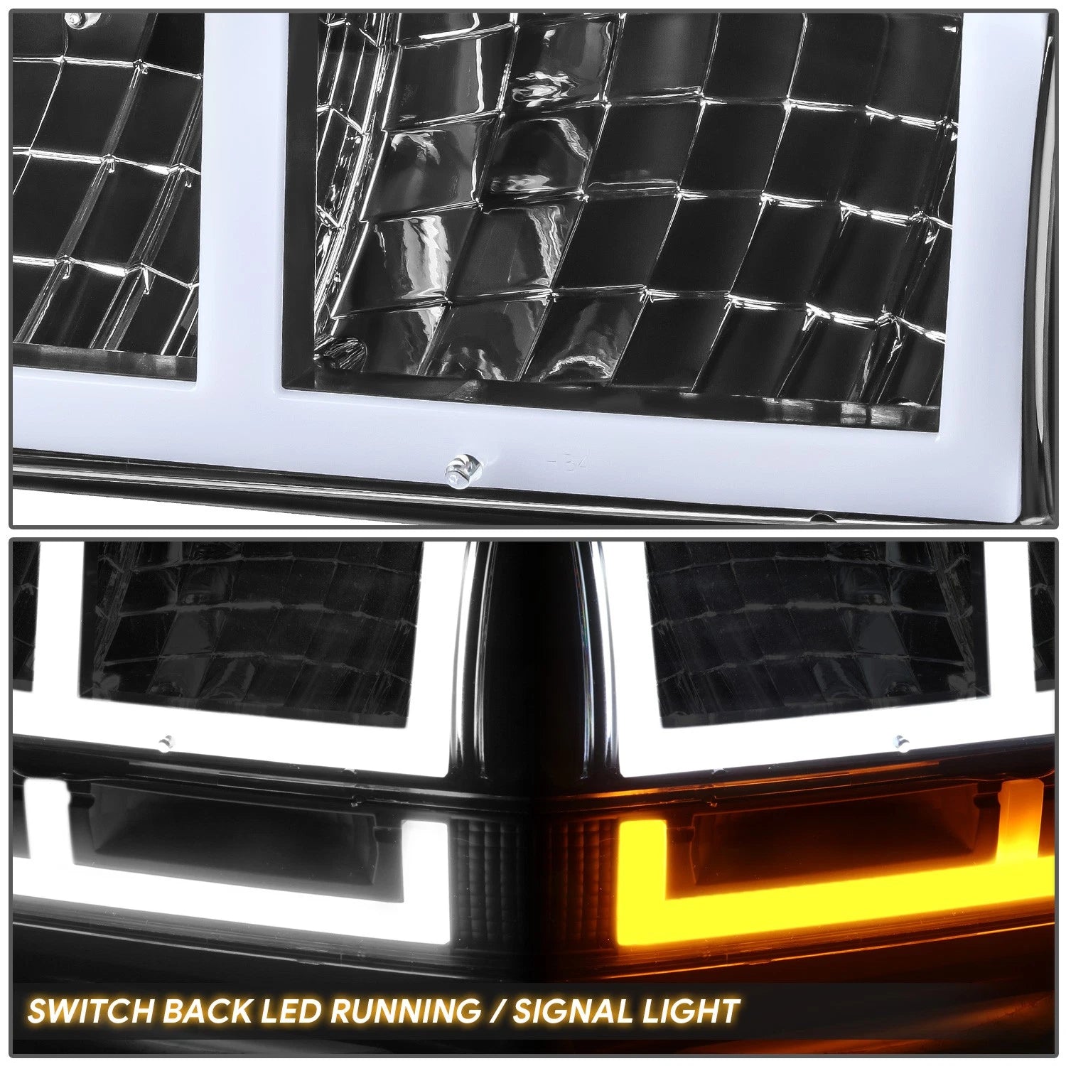 F-Shape LED DRL Switchback Headlights for Chevy Blazer/S10 (1998–2004)