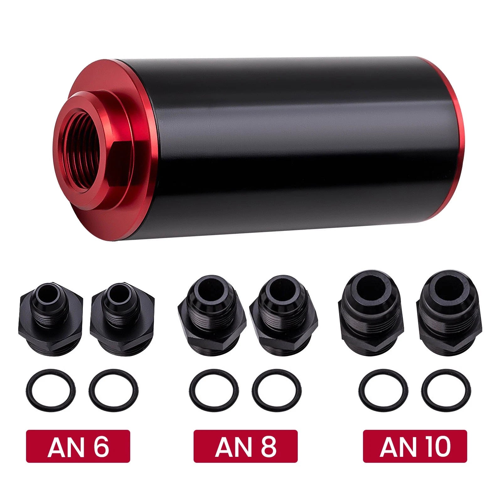 Set of 4 AN6 AN8 AN10 High Flow Fuel Filter 100 Micron Cleanable Black&Red