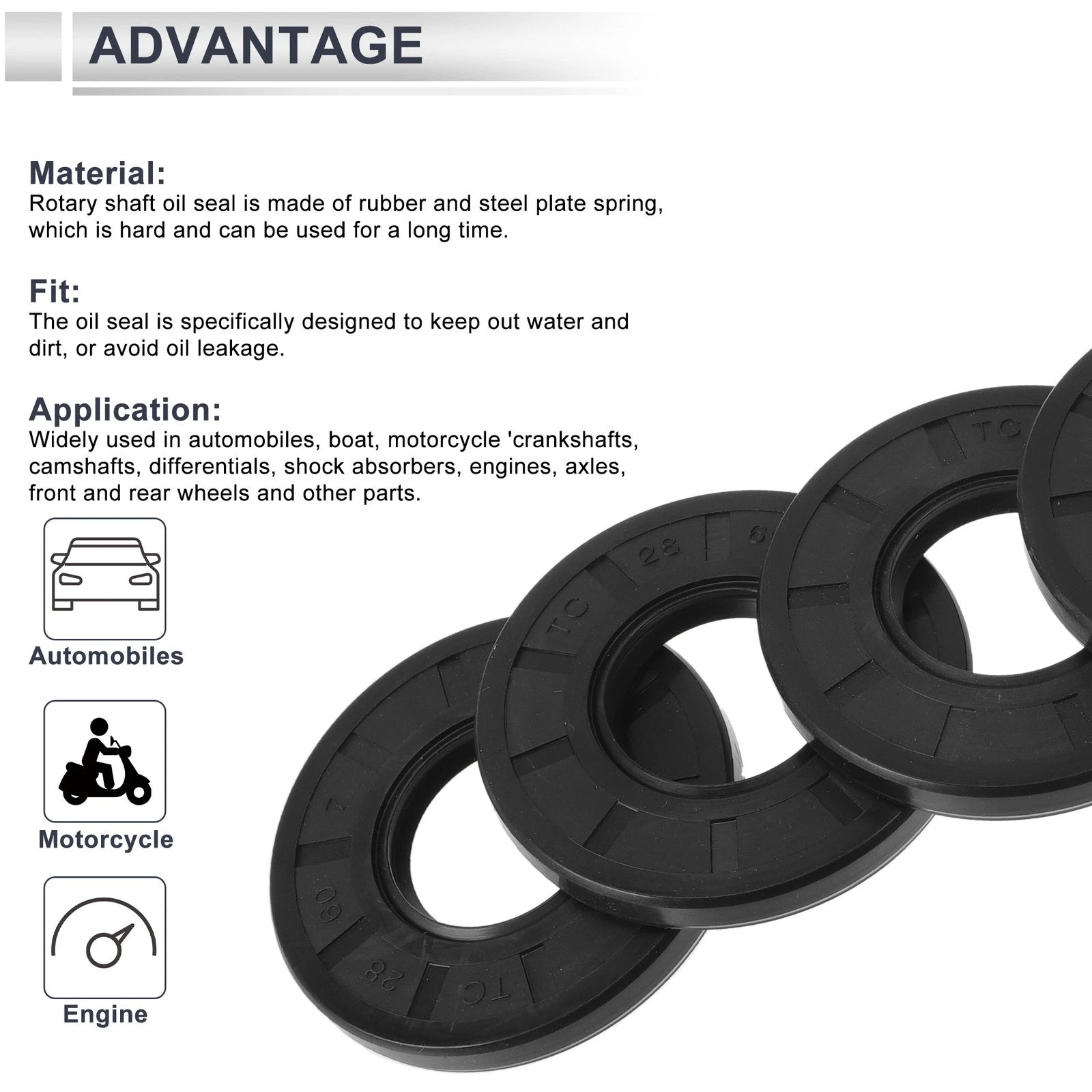 Set of 5 Oil Seal Rotary Shaft Seal TC Ring Nitrile Rubber 28x60x7mm