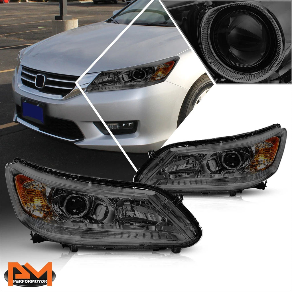 Projector Headlight Pair for Honda Accord (2013–2015) Smoked Lens Amber Corner