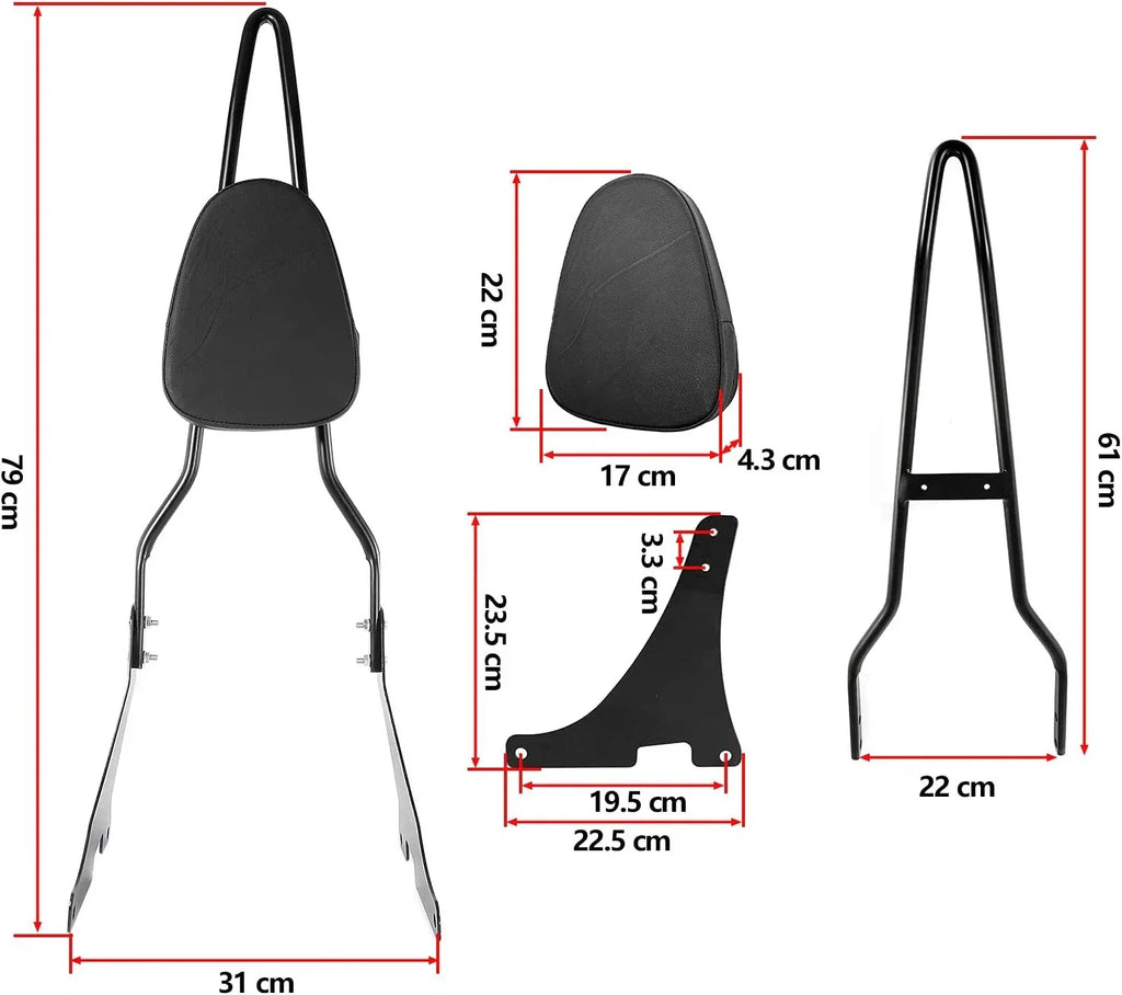 Black Sissy Bar Backrest Pad for Harley Sportster XL 1200 (2004-2016)