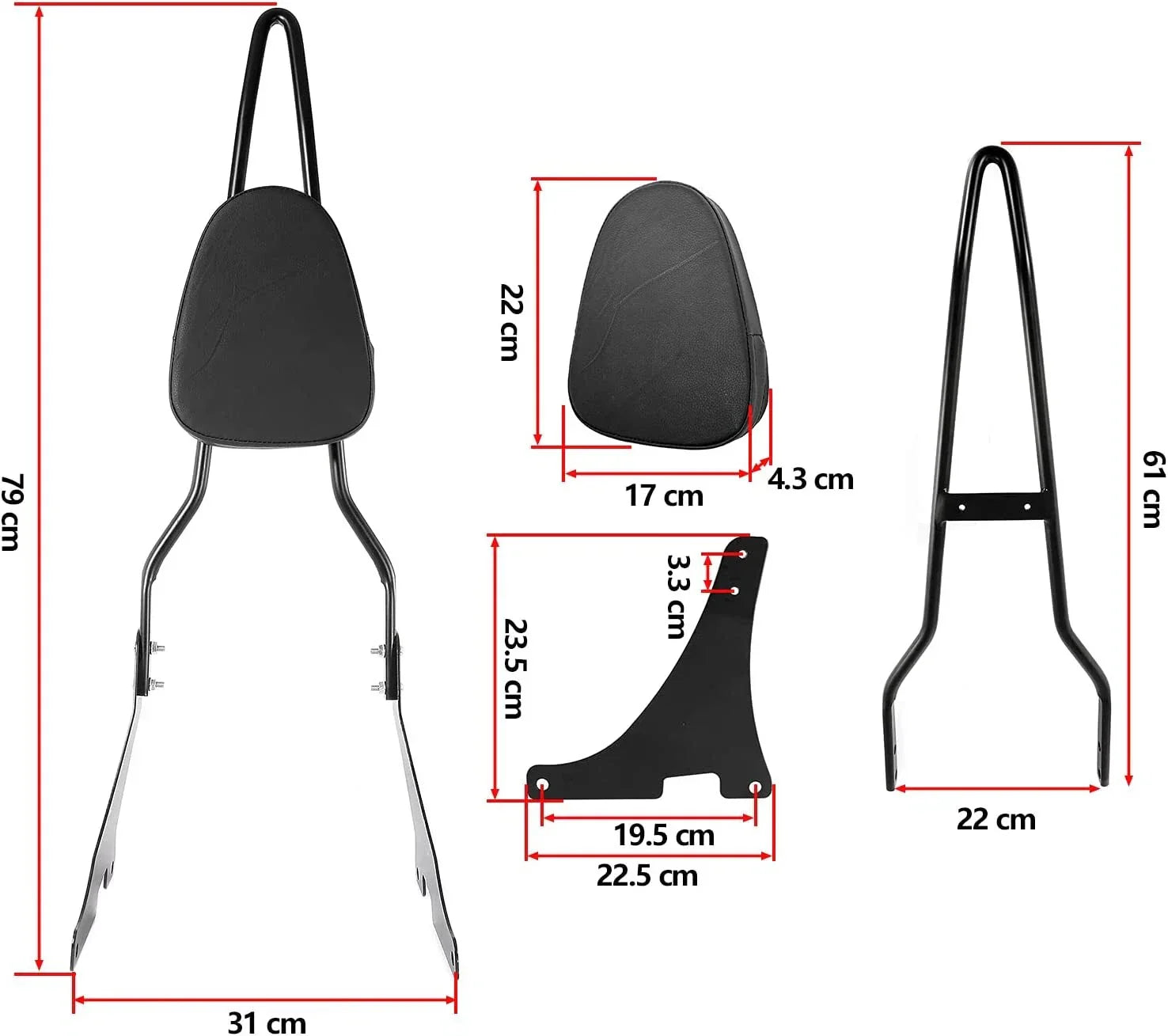Black Sissy Bar Backrest Pad for Harley Sportster XL 1200 (2004-2016)