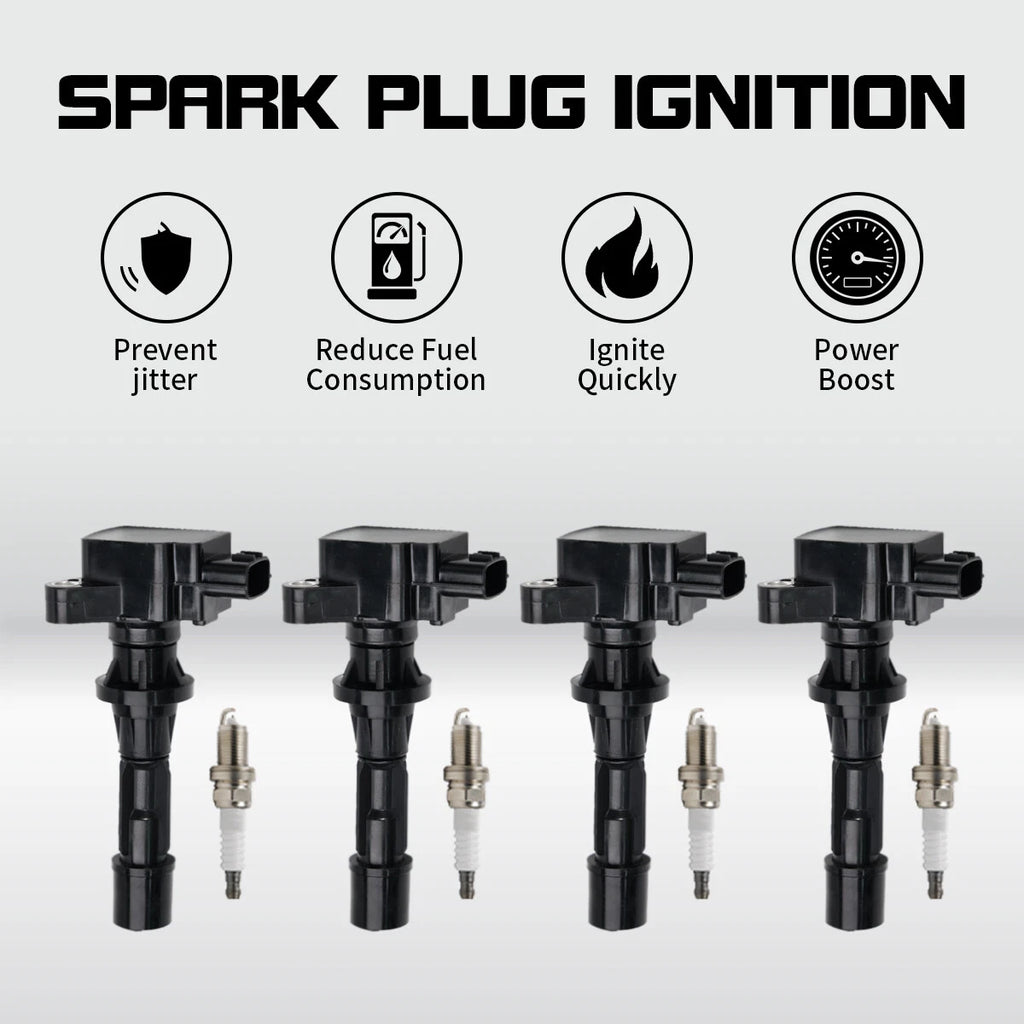 Set of 4 Ignition Coils & Iridium Spark Plugs for Mazda 3 CX-7 (2012–2017)