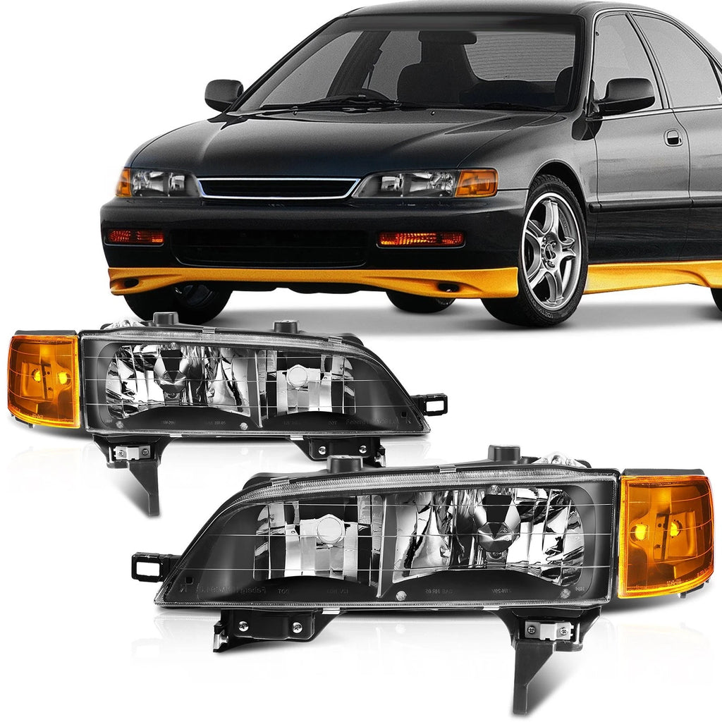 2X Headlight Assembly for Honda Accord (1994–1997) - Black Amber