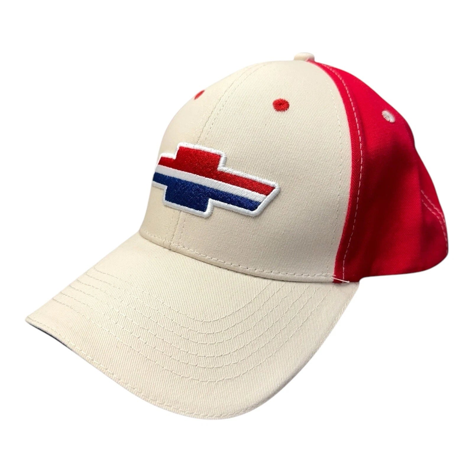 Embroidered Hat Cap for Chevy Bowtie Cream White Blue (—)