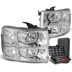 Pair of Chrome/Clear Signal Headlight Lamps for Chevy Silverado (2007–2014)