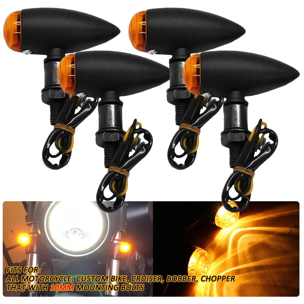 Set of 4 Bullet Turn Signals for Harley Bobber Chopper - Amber Lights