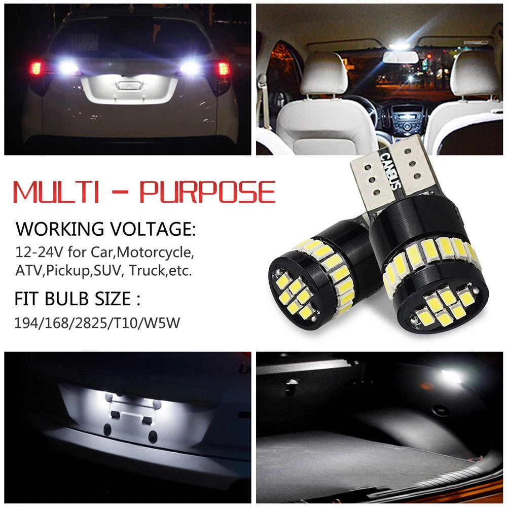 10x T10 LED Side Light Bulbs for Cars (Error Free)