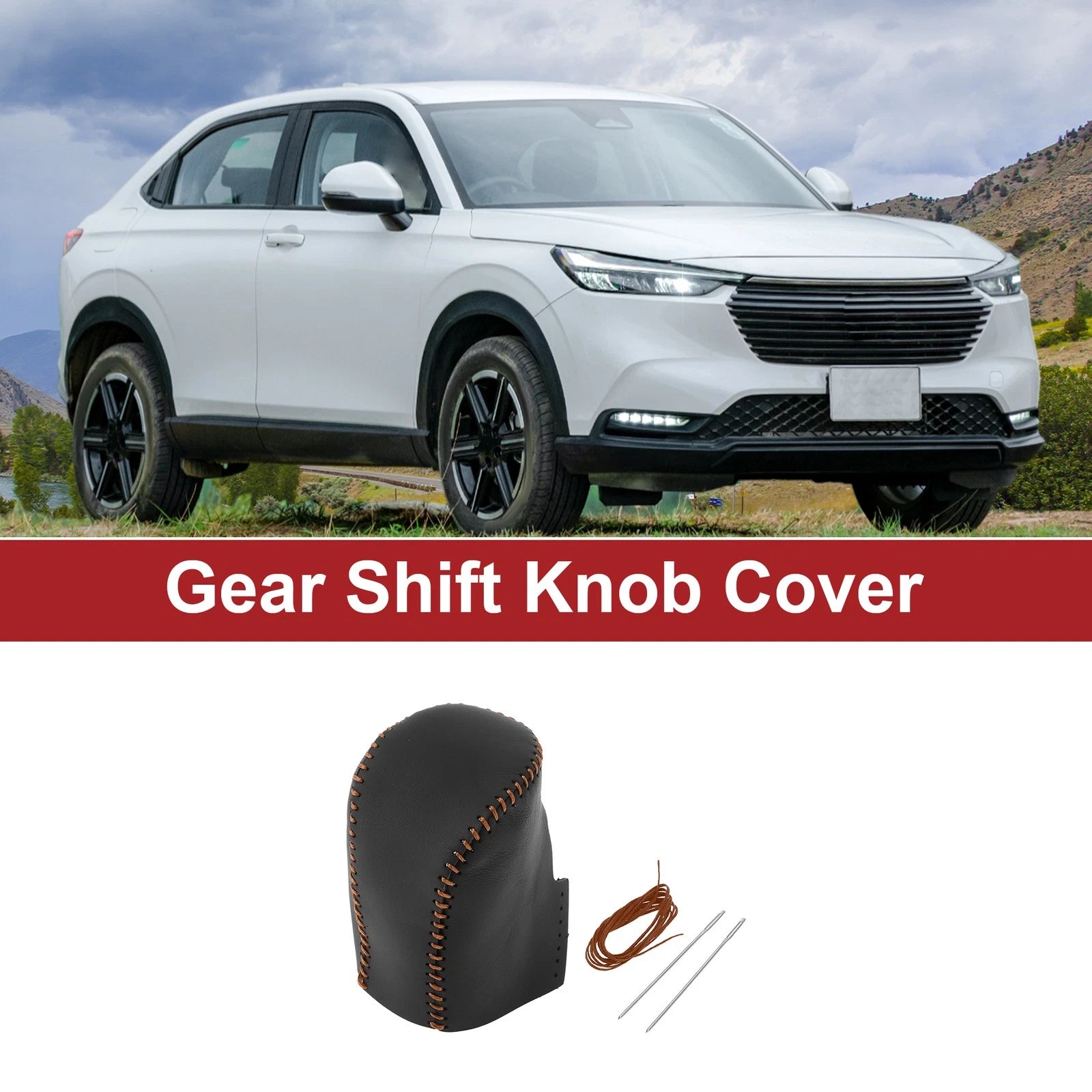 1Pcs Gear Shift Knob Cover for Honda HR-V (2023–2024) Black Brown Faux Leather