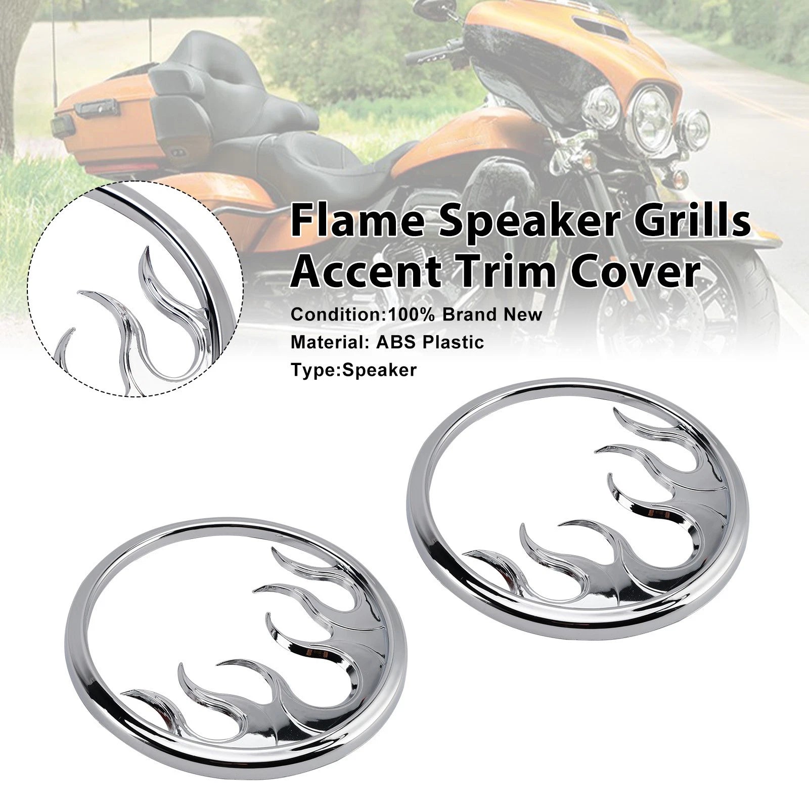 Flame Speaker Grills Accent Trim for Electra Glide Ultra Classic (Chrome)