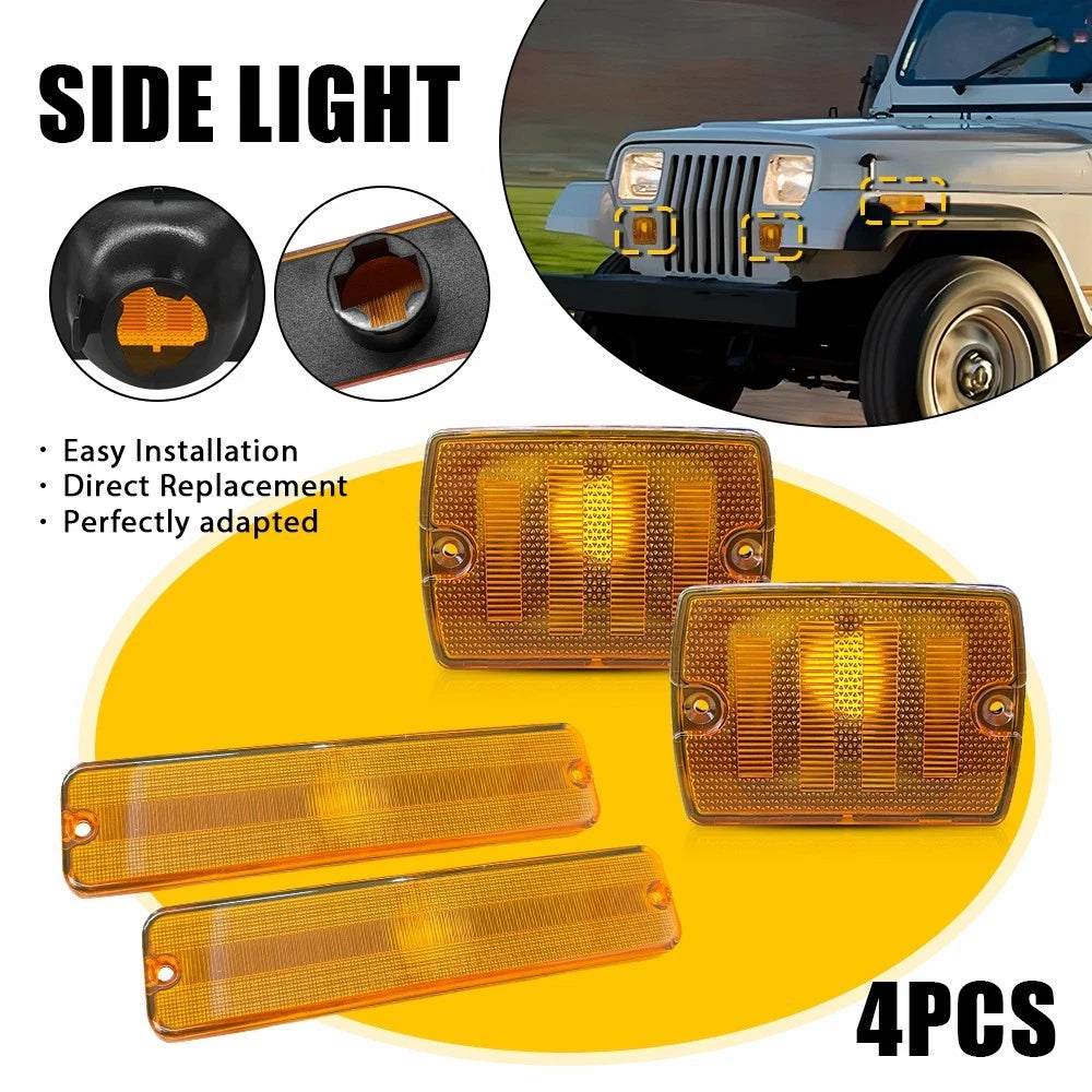 AUXITO Front Bumper Fender Side Marker Light Cover for Jeep Wrangler YJ (1987–1995)