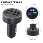 6-Port Car Charger with LED Display and USB Outputs for Vehicles