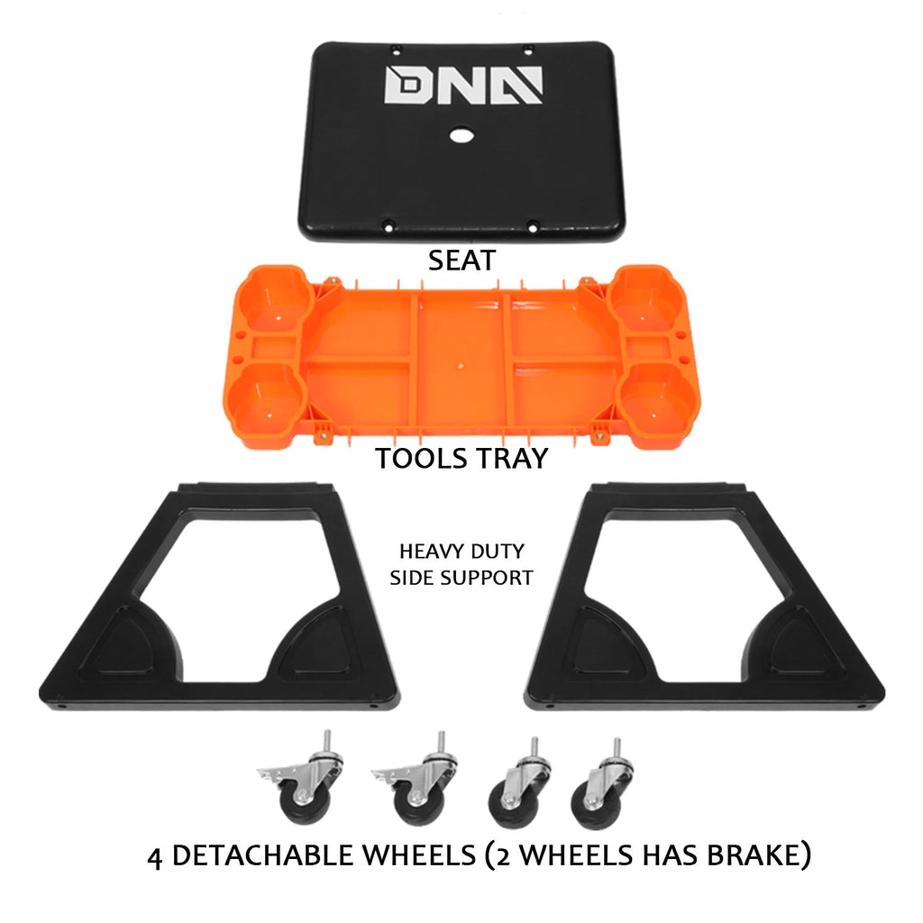 Rolling Mechanic Stool with Tool Tray for Automotive Work (23" x 13.5" x 10.5")