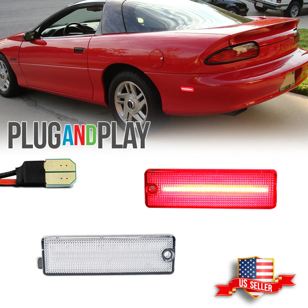 2X Clear Lens Red LED Rear Bumper Side Marker Lights for Chevy Camaro (1993–2002)