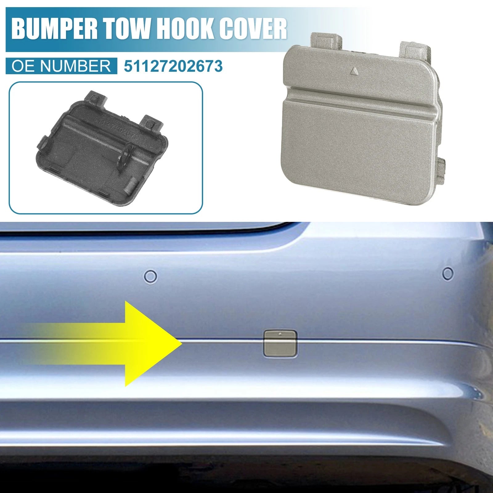 Rear Bumper Tow Hook Cover for BMW 3 Series E90 E91 (2009–2012) 51127202673 Silver Gray