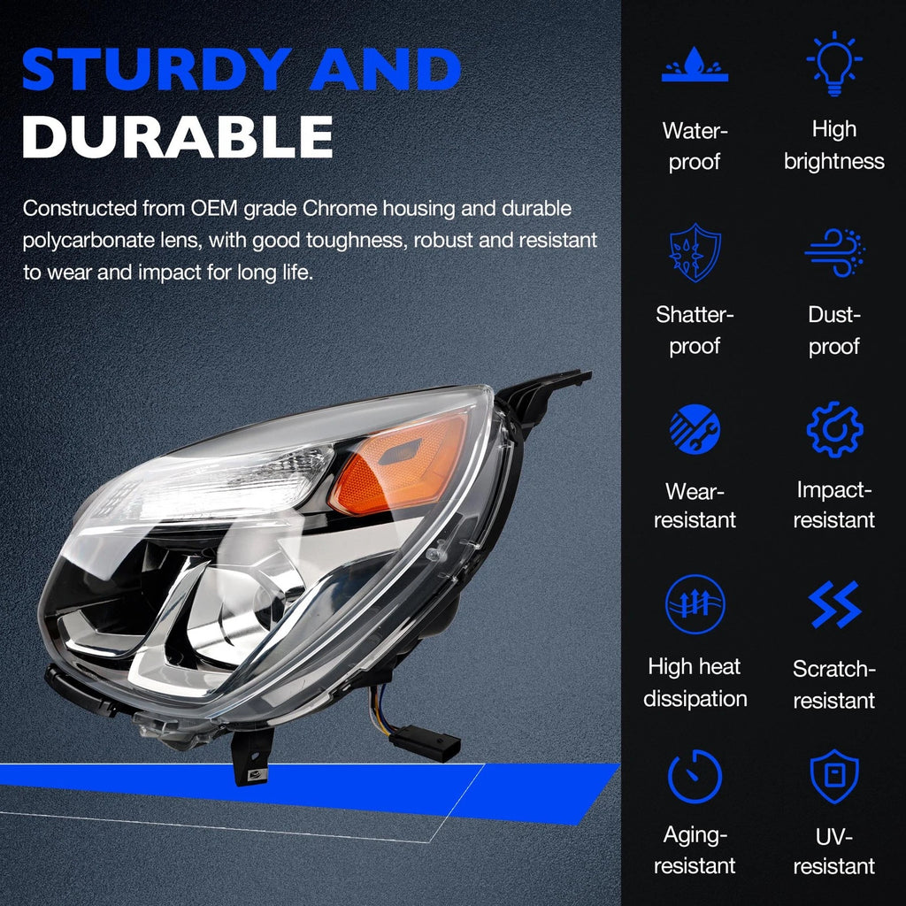 Halogen Chrome Headlight Assembly for Chevy Equinox (2016-2017)