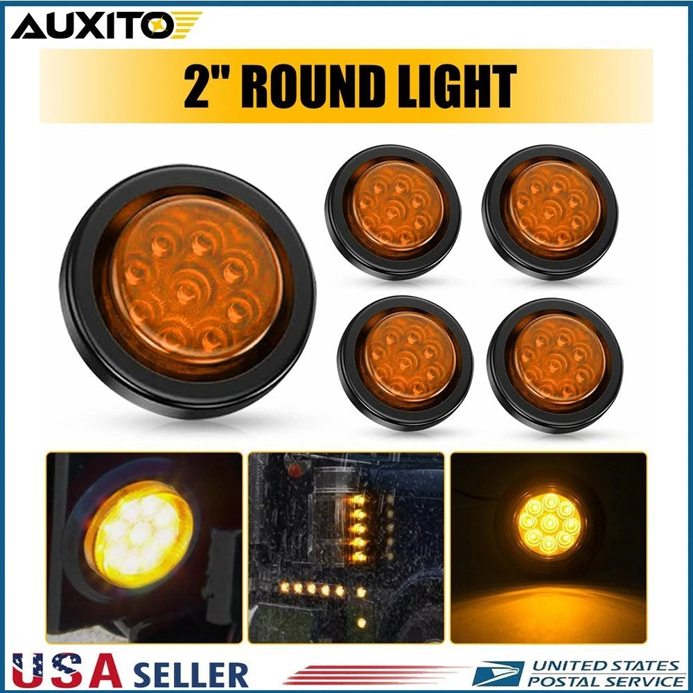 5PCS 2" Round 9LED Side Marker Clearance Light for Truck RV Trailer