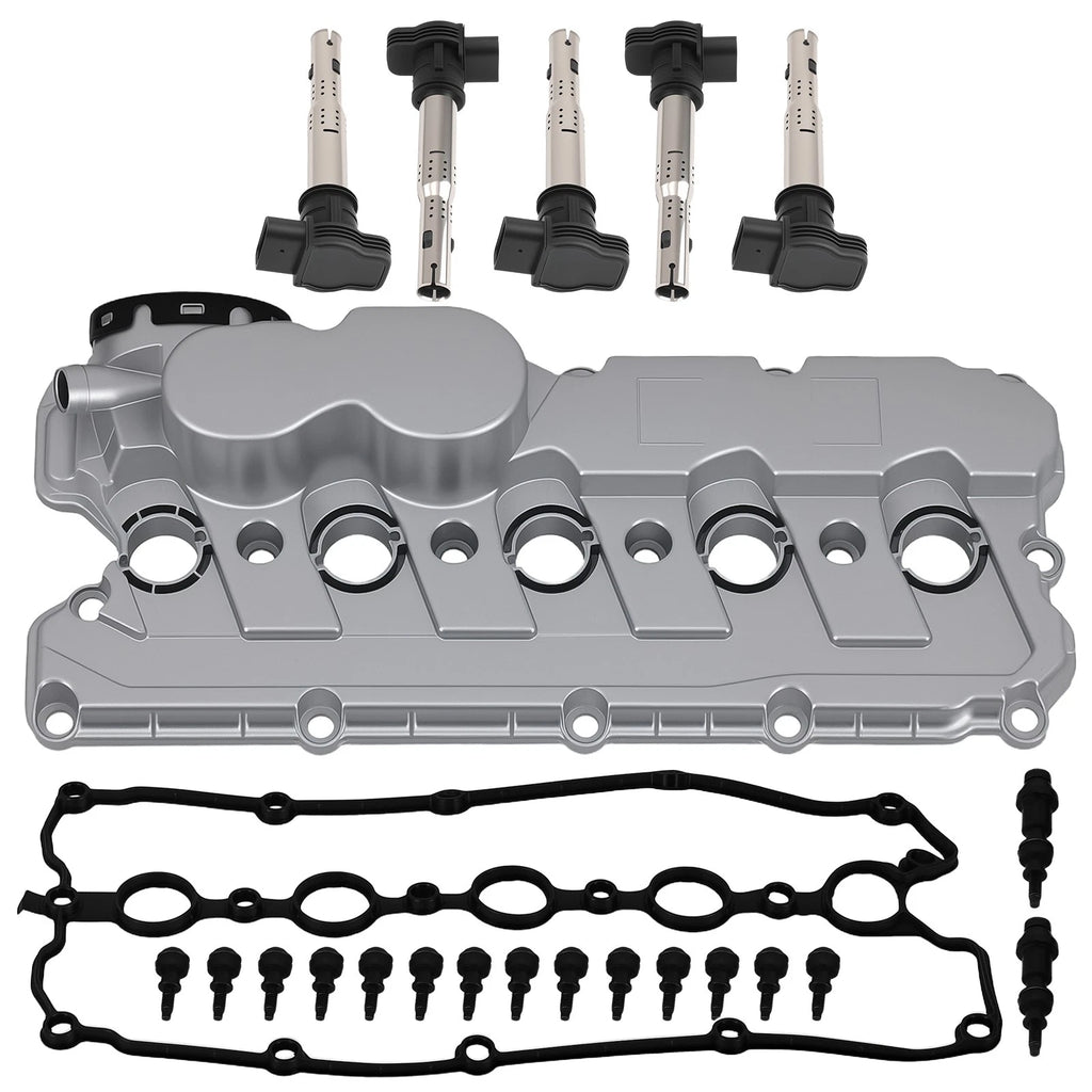 Valve Cover Kit for VW Jetta Beetle Golf Passat 2.5L (2005–2014) w/ 5 Coils Black