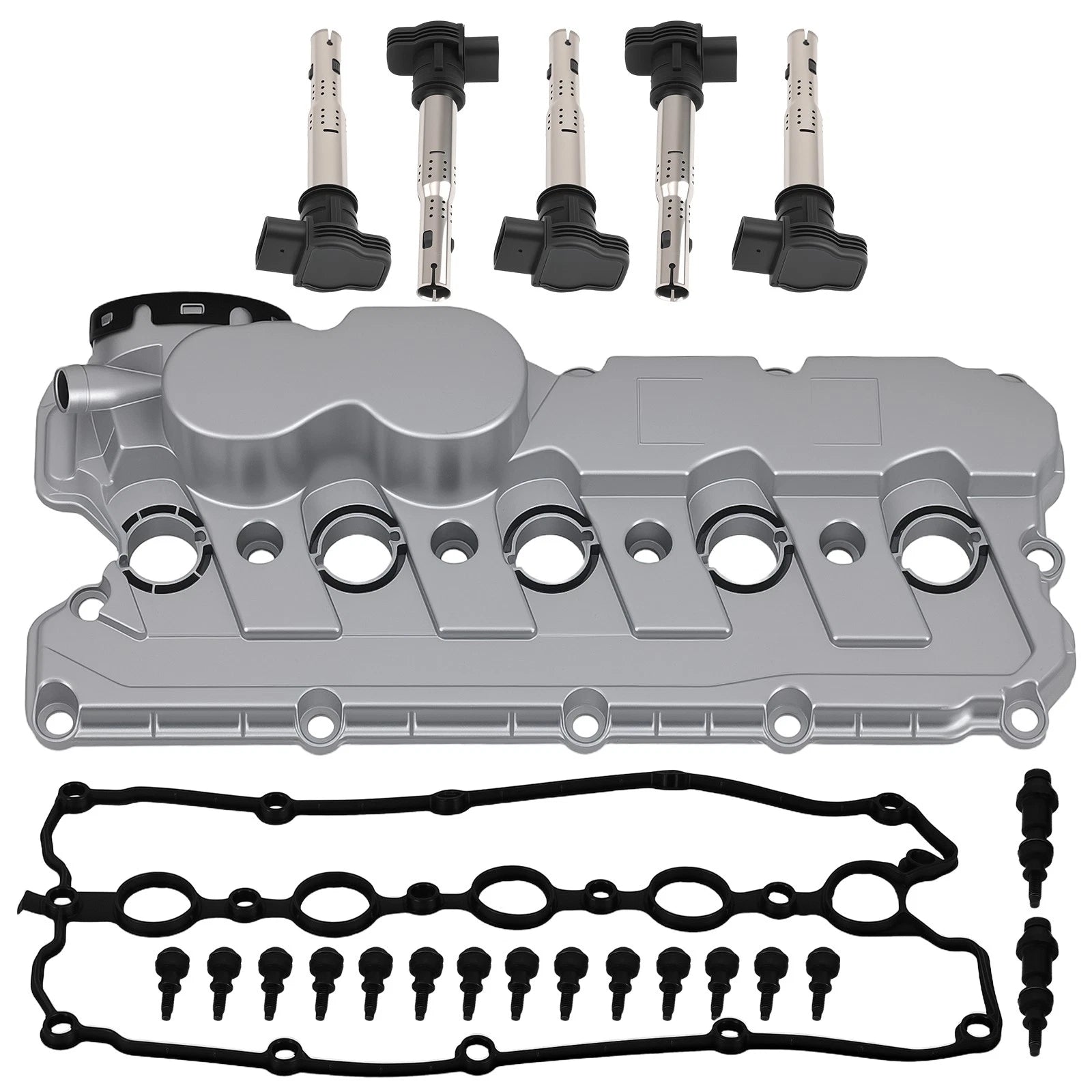 Valve Cover Kit for VW Jetta Beetle Golf Passat 2.5L (2005–2014) w/ 5 Coils Black