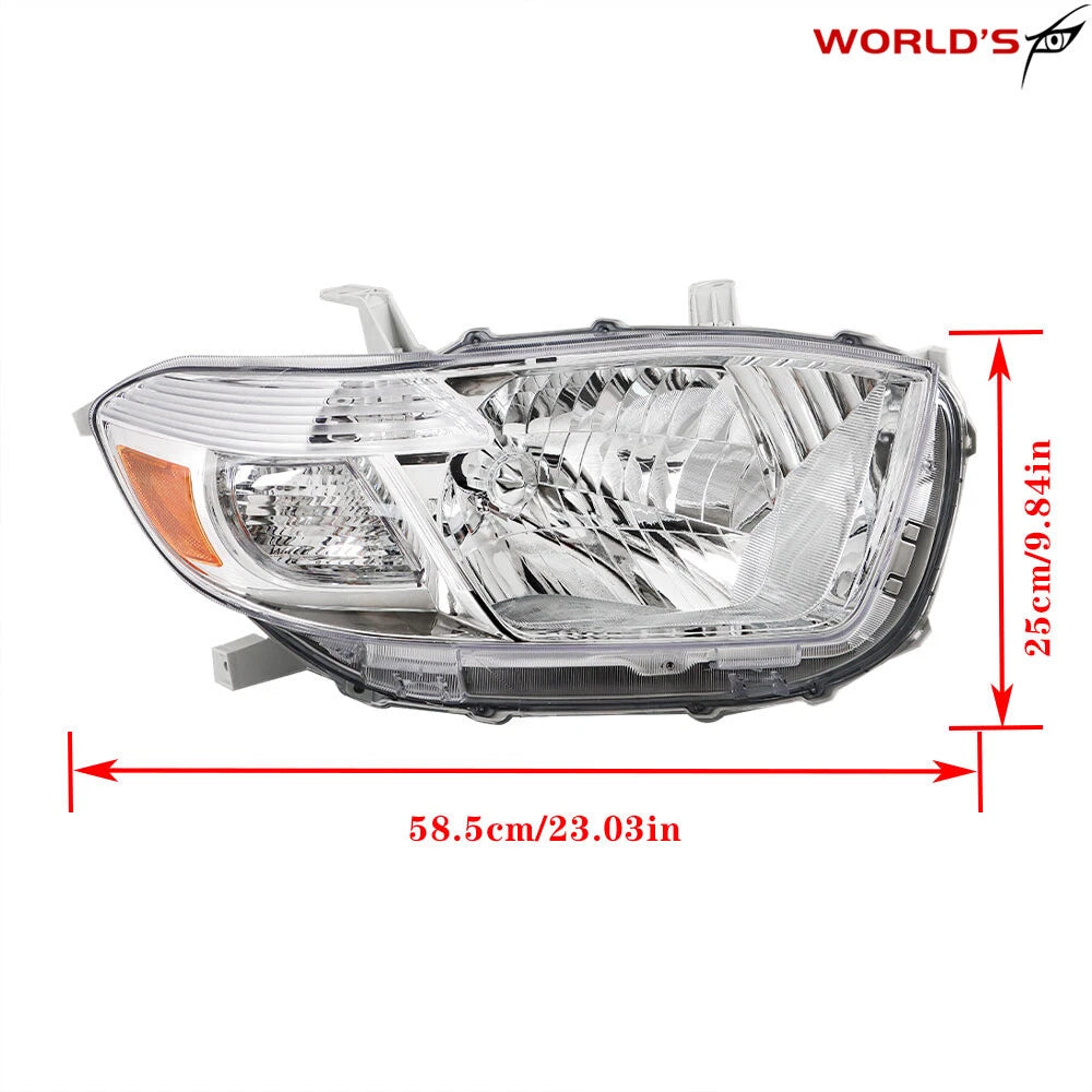 Pair Headlights for Toyota Highlander (2008–2010) Chrome Housing Halogen