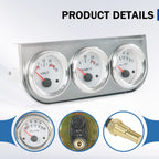 Set of 3 Mechanical Chrome Gauges for Universal Applications (52mm)