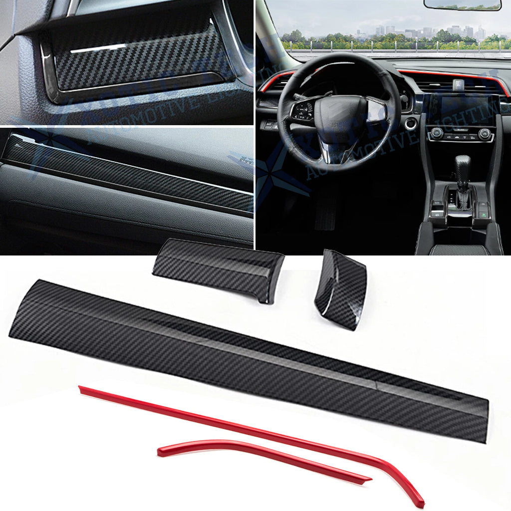 Red Black ABS Console Dashboard Frame Trim for Honda Civic 2016+ (5PC)