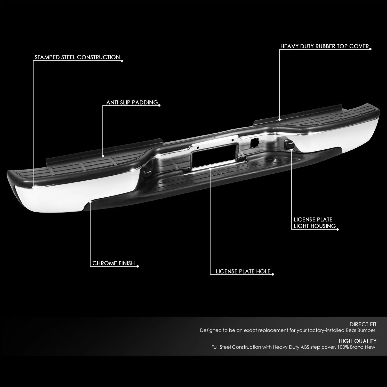Rear Step Bumper for Silverado Sierra 2500HD 3500 (2001–2007) w/ License Plate Lights