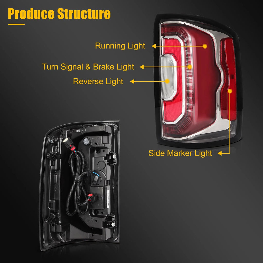 Pair Red LED Tail Lights for GMC Sierra 1500 (2016–2018)