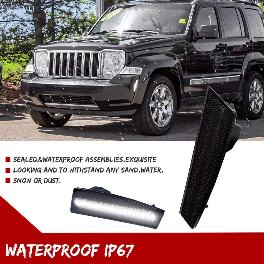 White LED Front Bumper Side Marker Lamps for Jeep Liberty (2008–2012)
