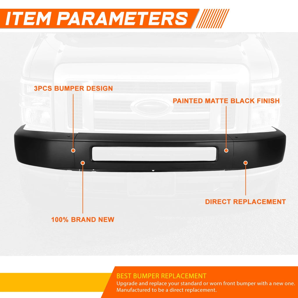 Steel Front Bumper Face Bar for Ford E150 E250 E350 E450 (2008–2019) Black