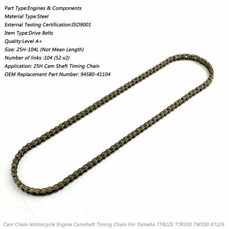 Cam Timing Chain 25H-104L for Yamaha TTR225, TTR230, TW200, XT225 (2000–2023)