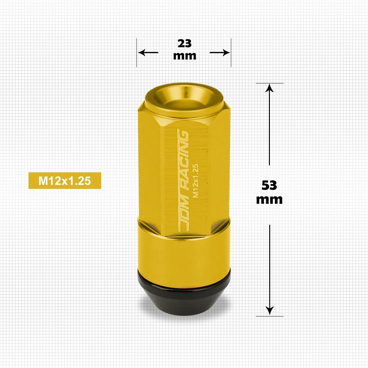 Set of 20 M12X1.25 Gold JDM Cone Seat Hex Wheel Lug Nuts with Cap & Extension
