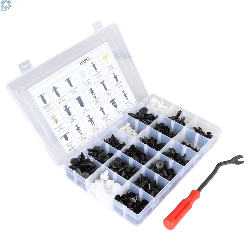 Set of 415 Plastic Rivets for Fender Bumper Clips with Remover Tool