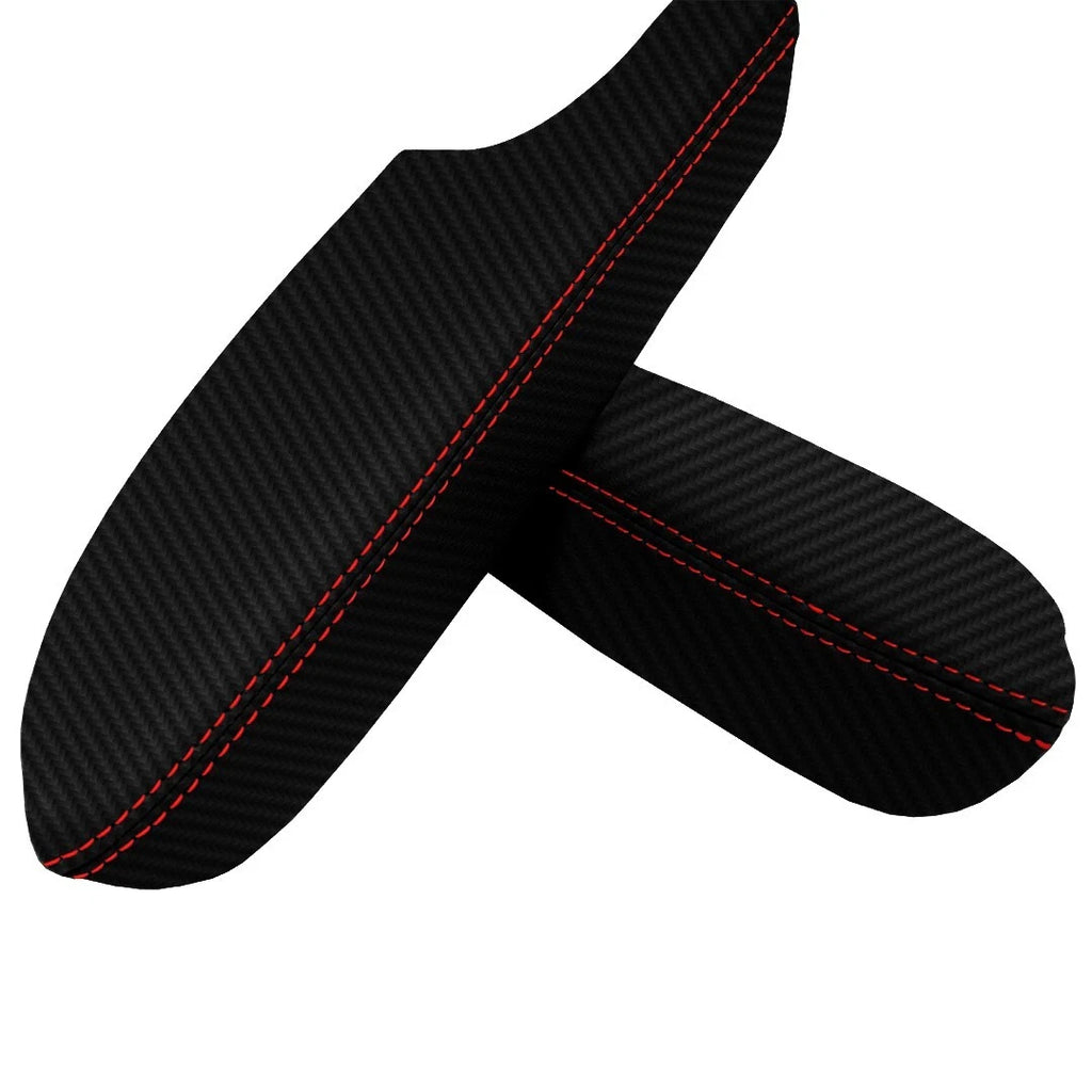 Door Panel Armrest Cover for Acura TSX (2009–2014) - PVC Carbon, Red Stitch